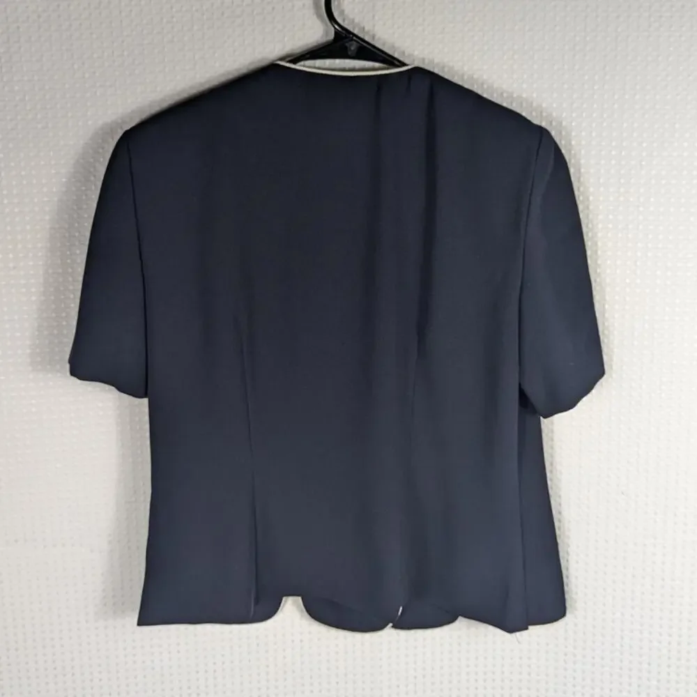 Leslie Fay Petite 6P Women's Navy Short Sleeve Skirt Suit Trim Button Front